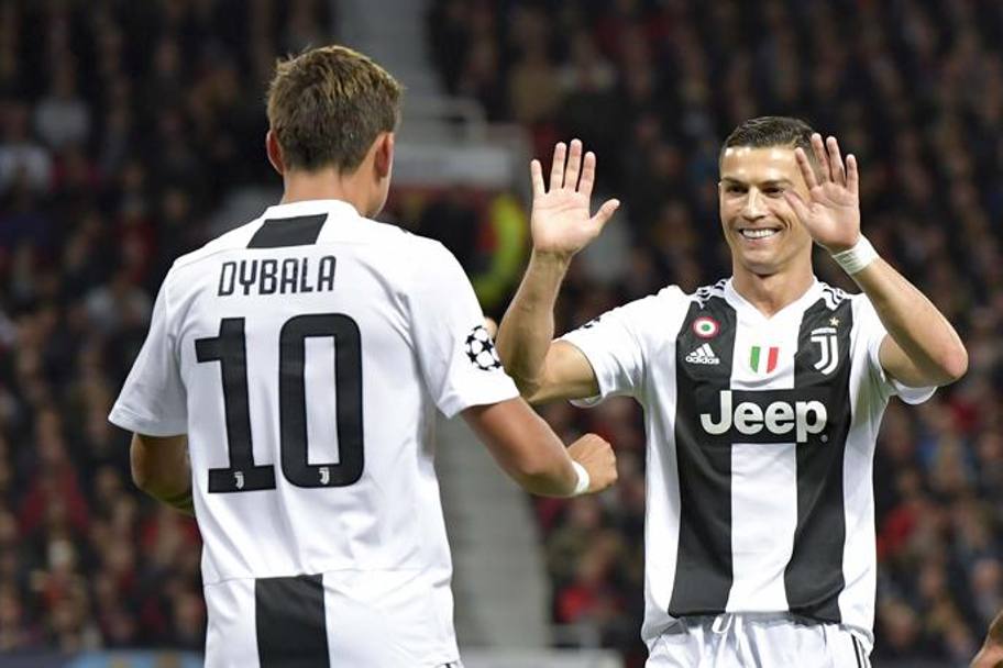 L’esultanza di Ronaldo con Dybala, autore del gol. Getty